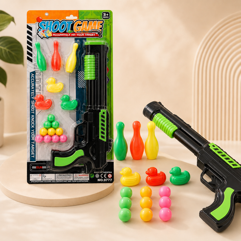 Kids Shoot Game Toy Gun Set with Targets & Color Balls – Green Edition