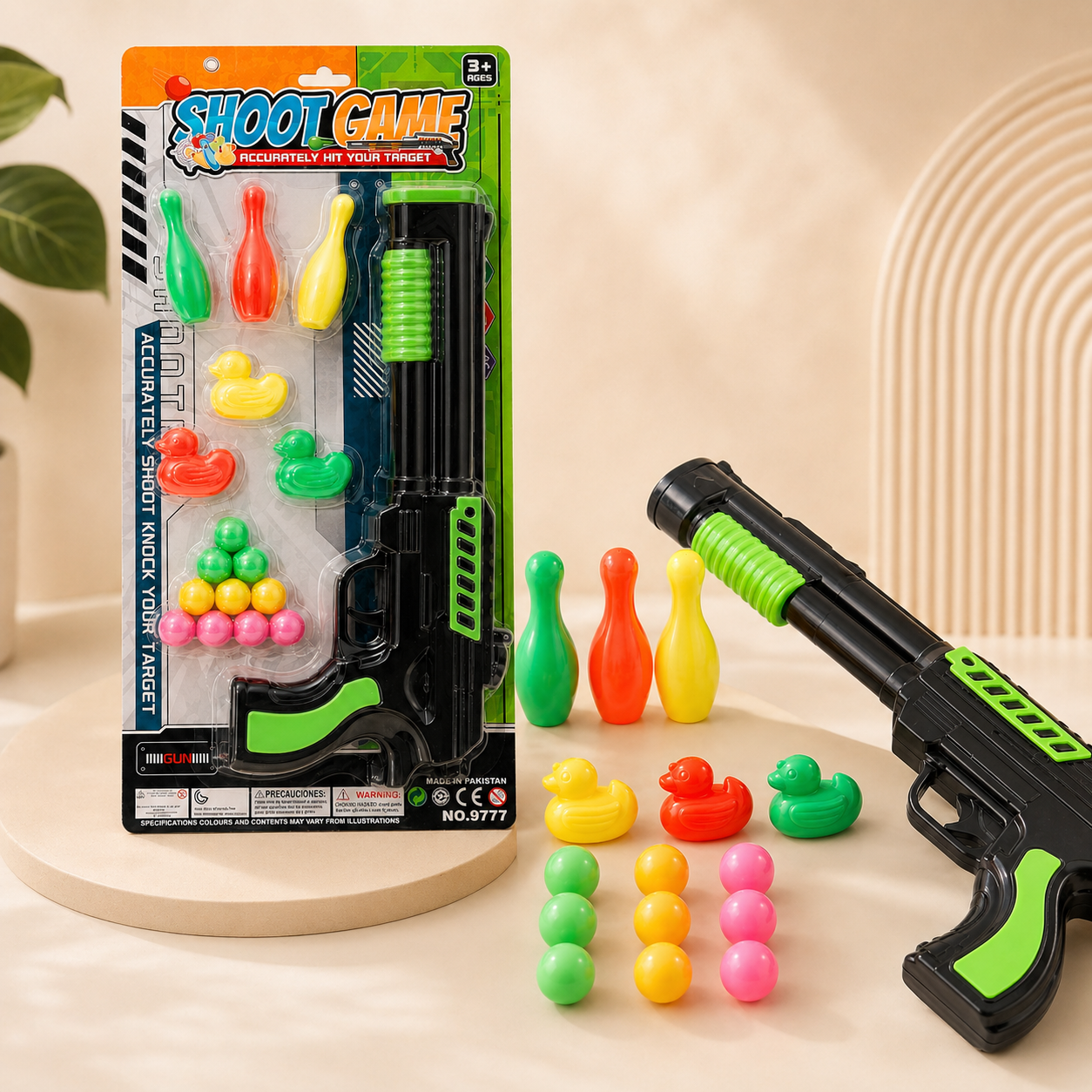 Kids Shoot Game Toy Gun Set with Targets & Color Balls – Green Edition