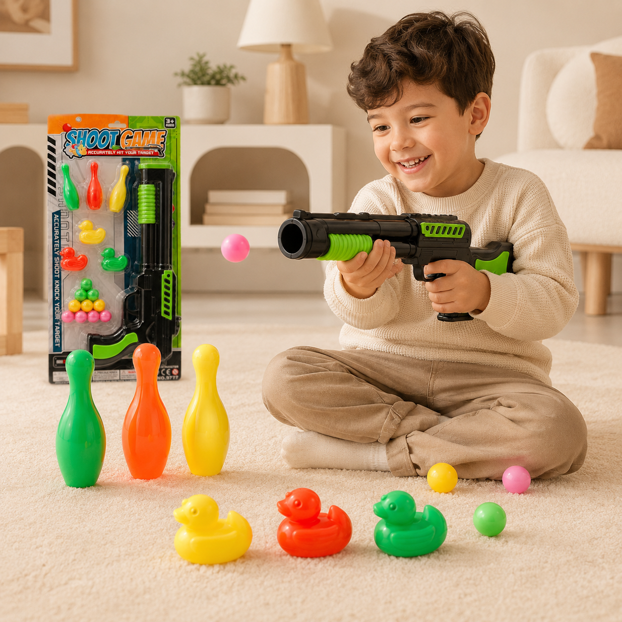Kids Shoot Game Toy Gun Set with Targets & Color Balls – Green Edition