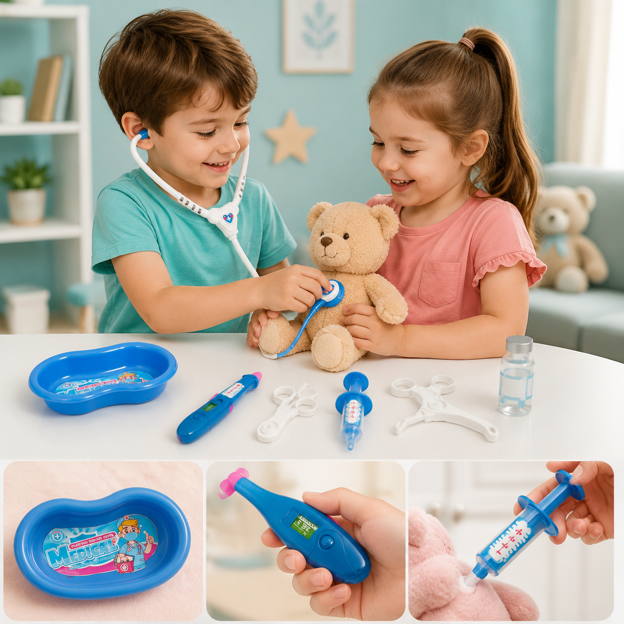 Doctor Game Medical Tools Set for Kids – Pretend Play Doctor Kit (Blue)