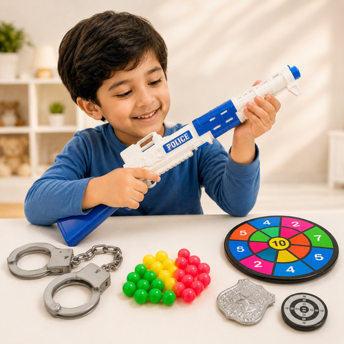 City Police Gun Play Set for Kids with Handcuffs & Target Game
