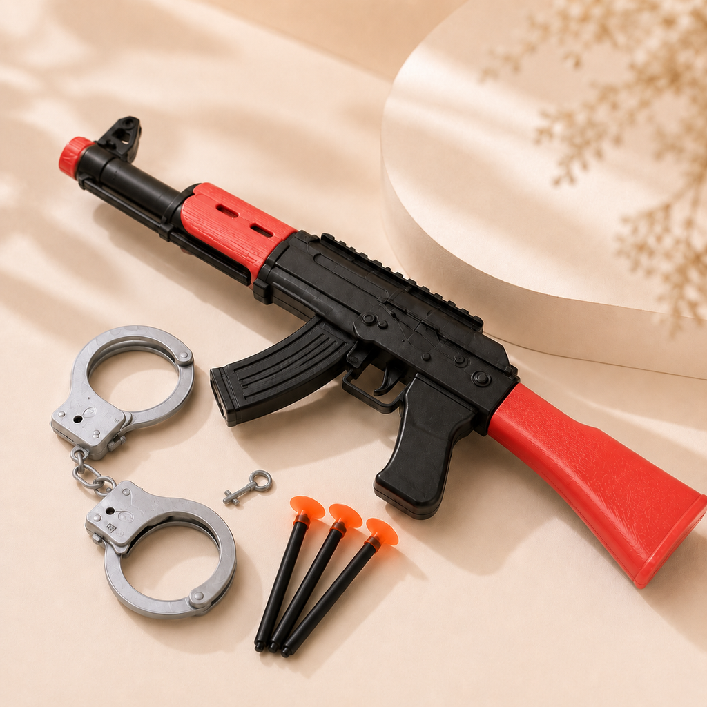 Kids Soft Bullet Police Gun Set with Handcuffs – Red Edition
