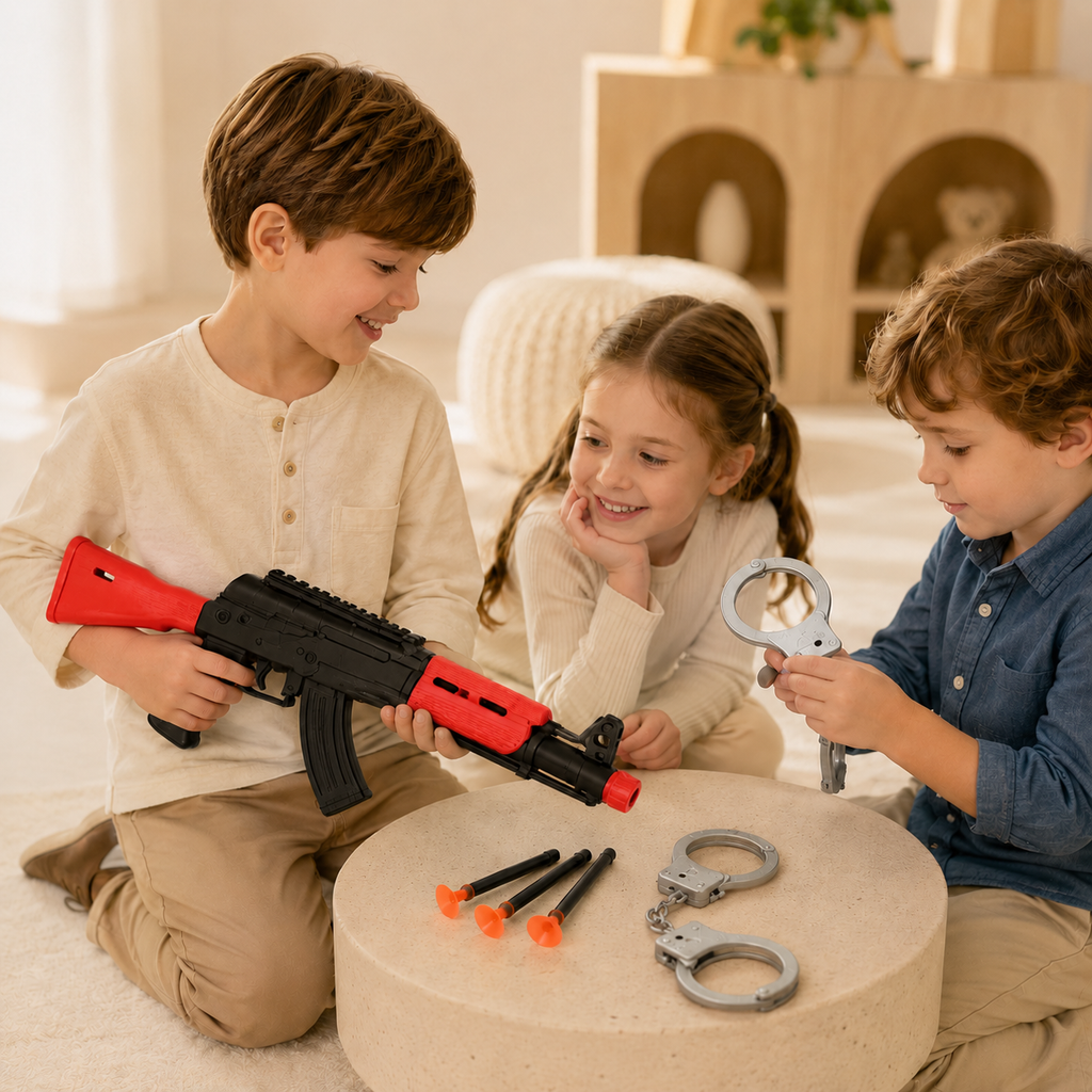 Kids Soft Bullet Police Gun Set with Handcuffs – Red Edition