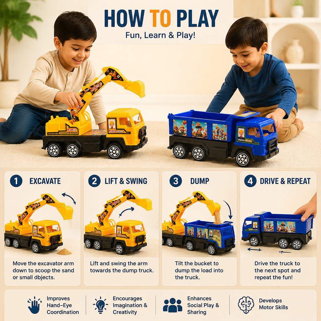 Super Truck Construction Vehicle Set – Excavator & Dump Truck Toy for Kids