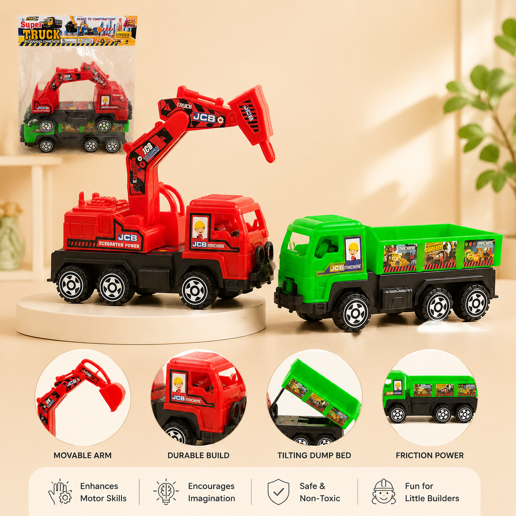 Construction Truck & Excavator Toy Set for Kids – Movable Crane and Dump Truck Vehicles