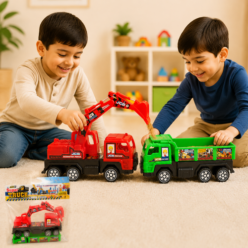 Construction Truck & Excavator Toy Set for Kids – Movable Crane and Dump Truck Vehicles
