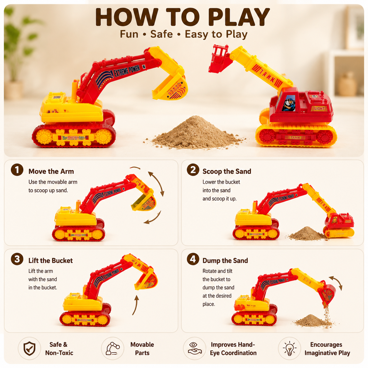 Mini Construction Excavator Toy Set for Kids – Movable Digging Crane Vehicles