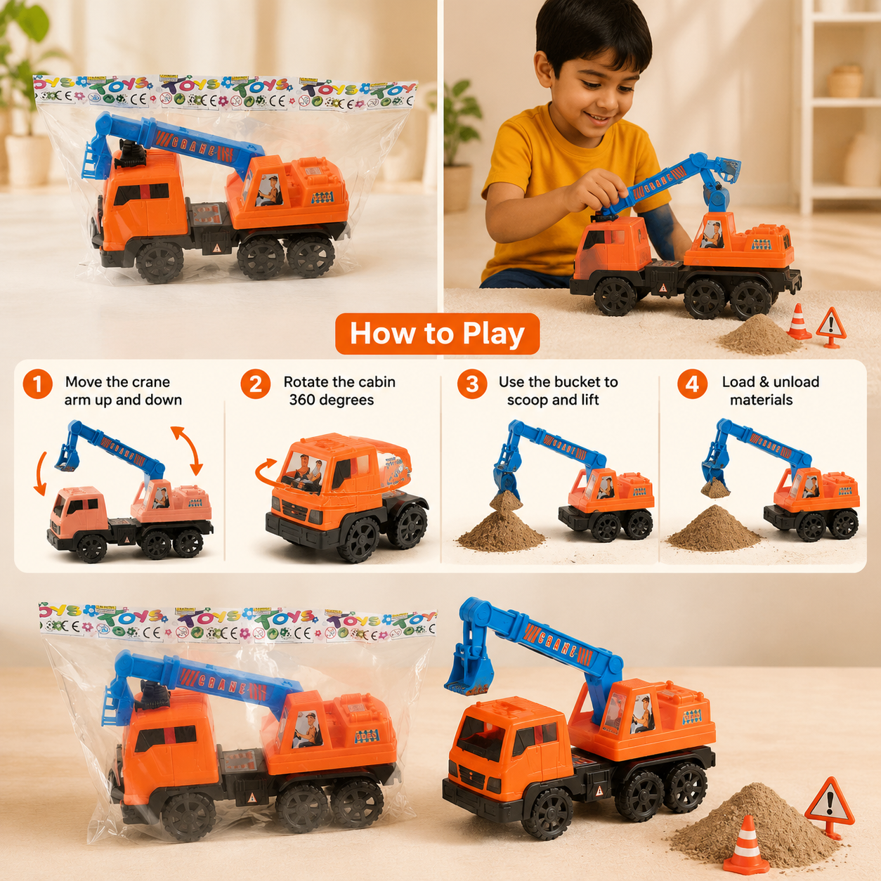 Kids Manual Crane Truck Toy – Rotating Construction Crane Vehicle
