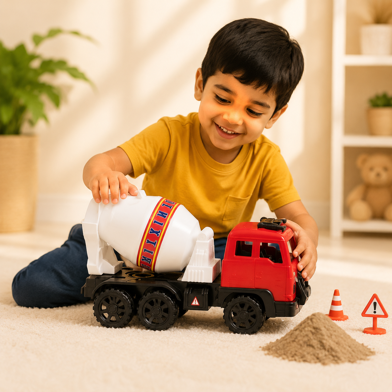 Kids Manual Cement Mixer Truck Toy – Rotating Mixing Drum Construction Vehicle