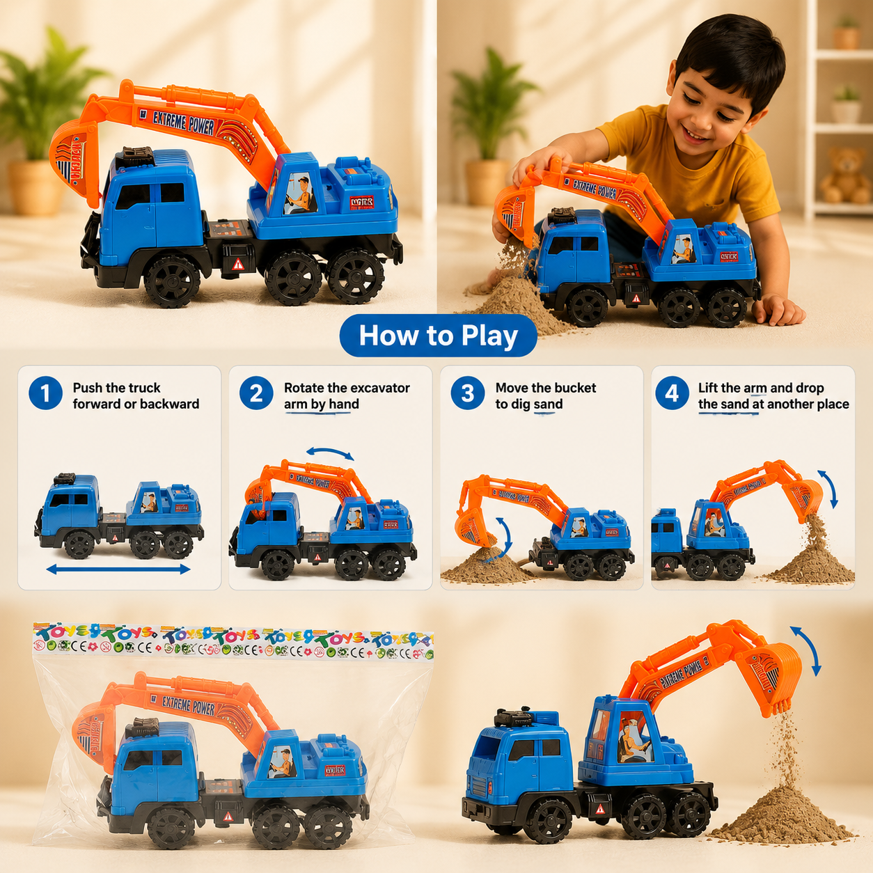 Kids Excavator Truck Toy – Manual Construction Digger Vehicle
