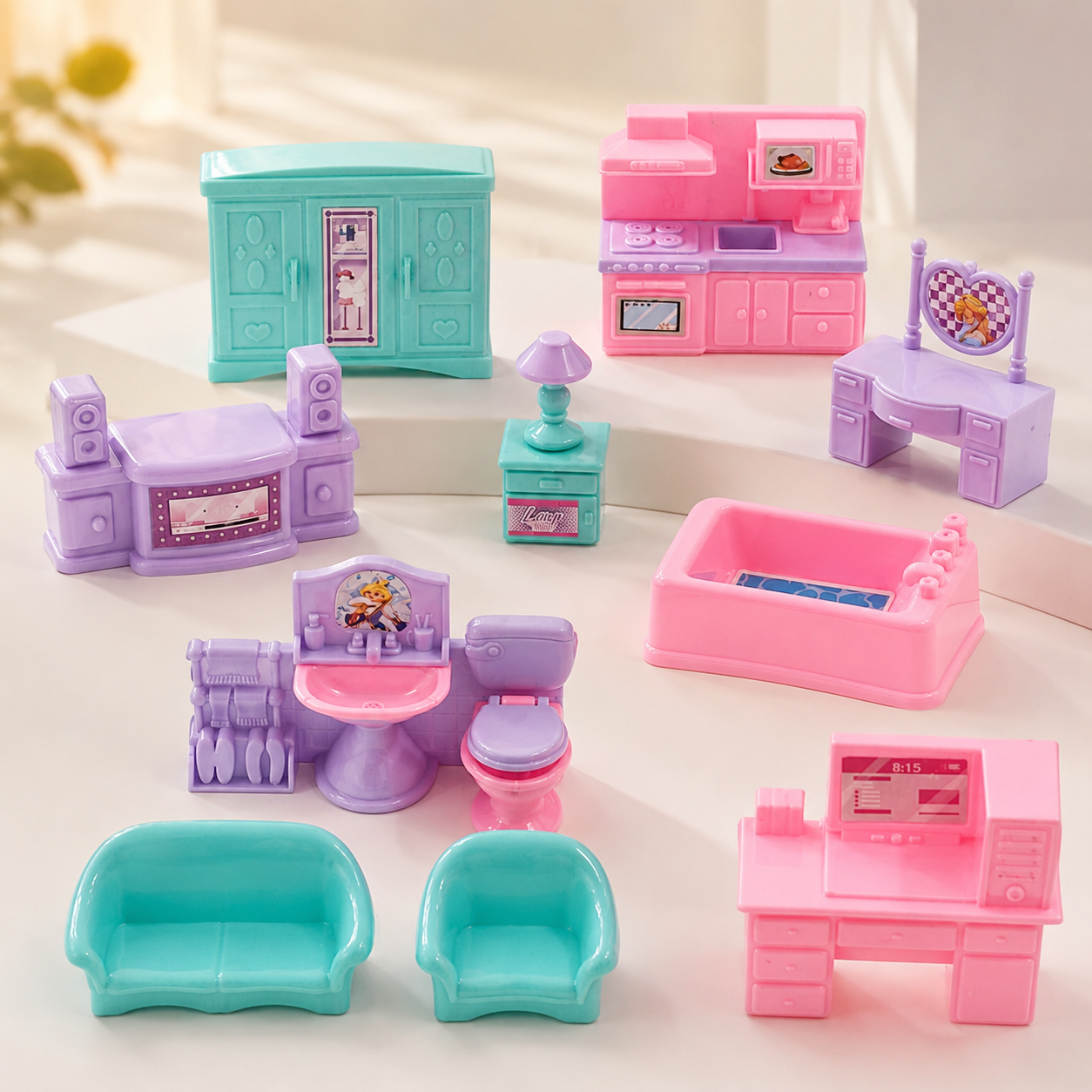 Dreamy Home Mini Furniture Playset for Kids – Dollhouse Room Accessories Set