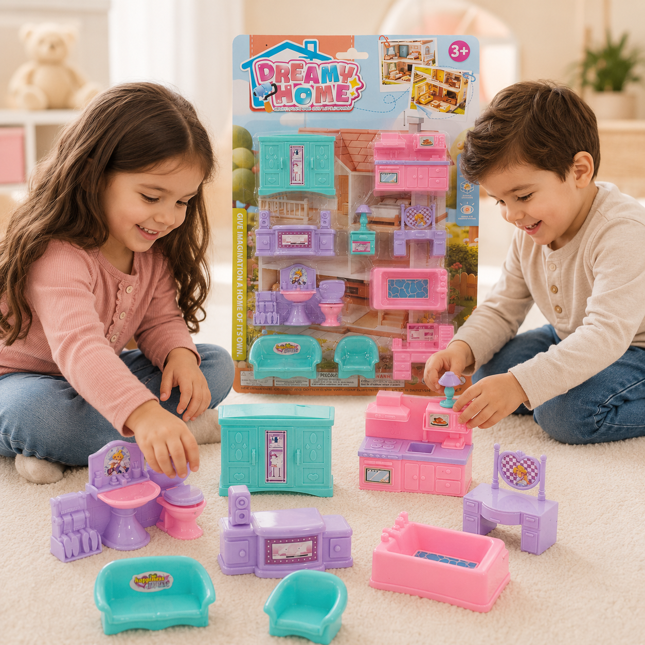 Dreamy Home Mini Furniture Playset for Kids – Dollhouse Room Accessories Set