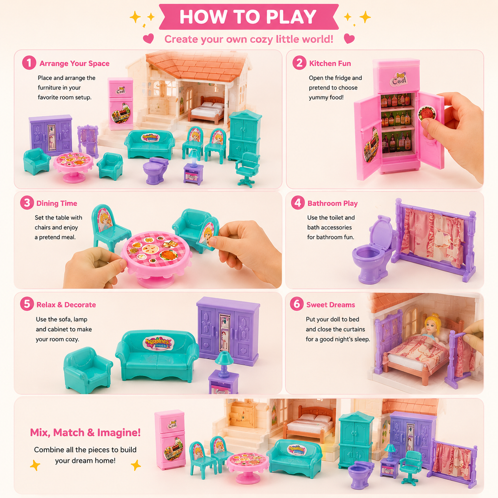 Dreamy Home Mini Dollhouse Furniture Set for Kids – Pretend Play Room Accessories