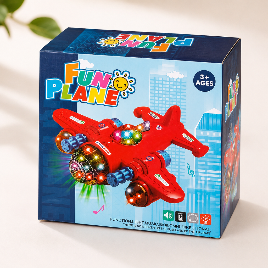 Fun Plane Bump & Go Toy Airplane with Lights, Music & 360° Action