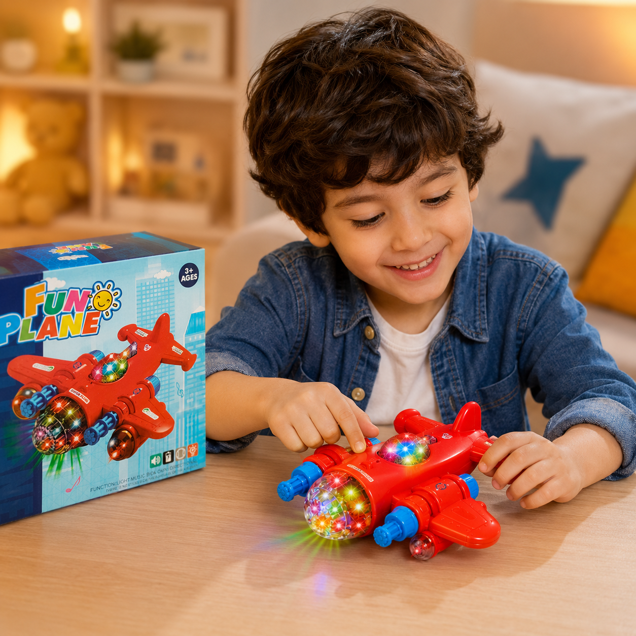 Fun Plane Bump & Go Toy Airplane with Lights, Music & 360° Action