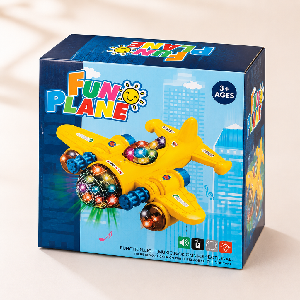 Fun Plane Electric Bump & Go Airplane Toy with Lights & Music – Yellow