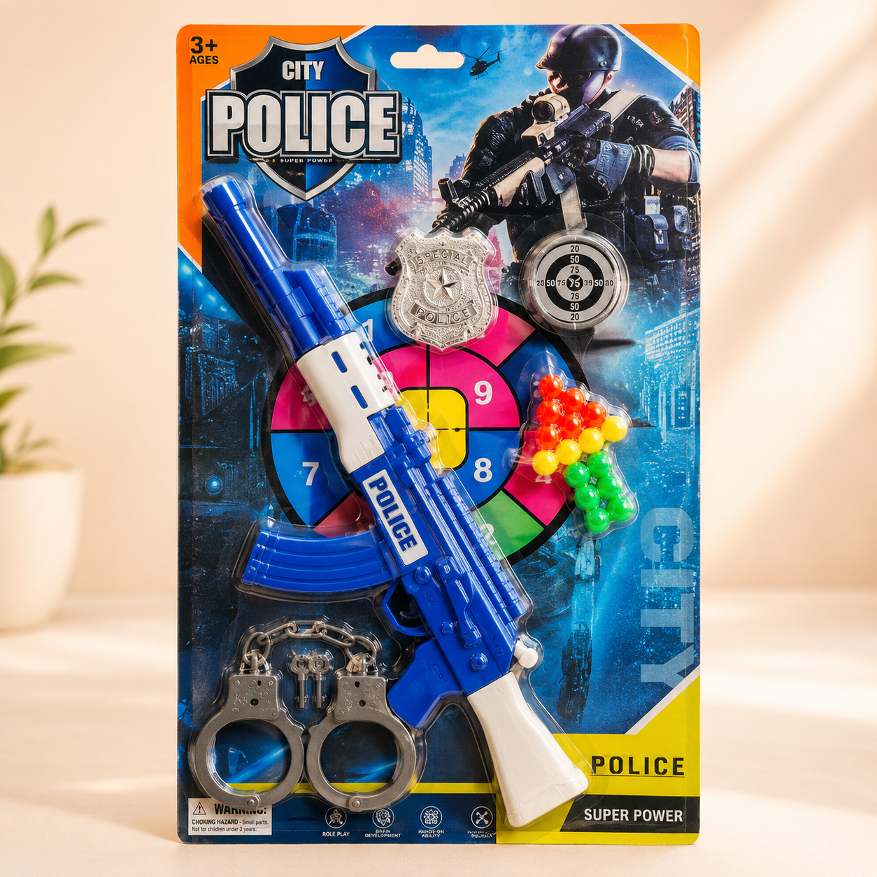 City Police Soft Ball Shooting Gun Set for Kids with Handcuffs & Target