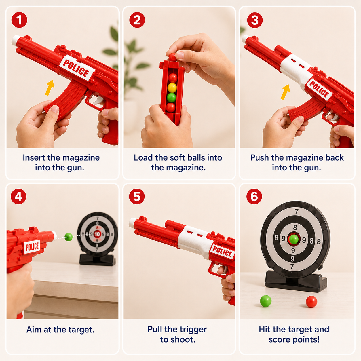 City Police Soft Ball Shooting Gun Toy Set with Target & Handcuffs – Red Edition